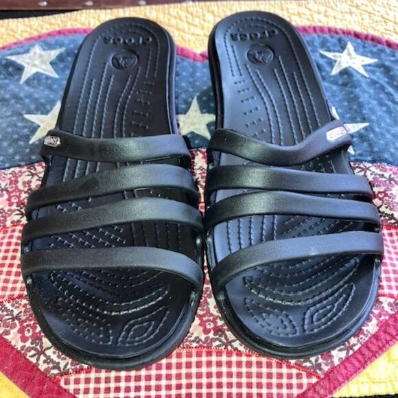 Crocs Black Rhonda Wedge Slide Sandals Size US 7 - Picture 1 of 5